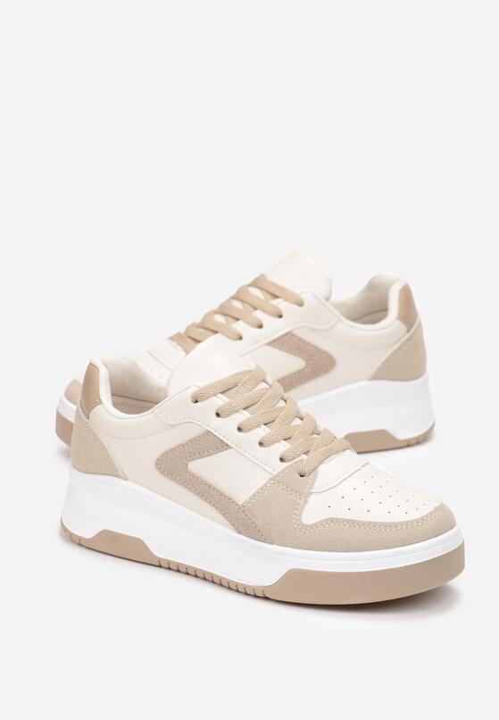 Beżowe Sznurowane Sneakersy na Grubej Podeszwie z Ozdobnymi Przeszyciami Alseana 4