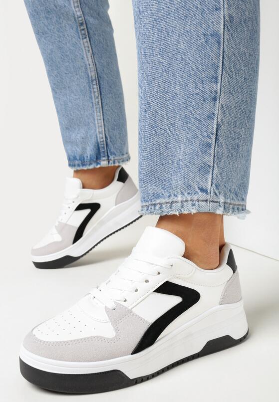 Białe Sznurowane Sneakersy na Grubej Podeszwie z Ozdobnymi Przeszyciami Alseana 2