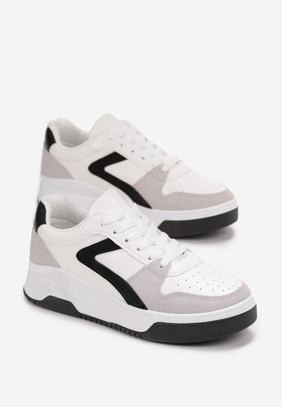 Białe Sznurowane Sneakersy na Grubej Podeszwie z Ozdobnymi Przeszyciami Alseana 4
