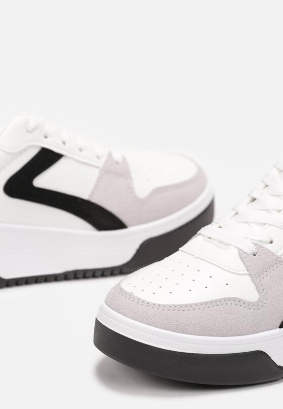 Białe Sznurowane Sneakersy na Grubej Podeszwie z Ozdobnymi Przeszyciami Alseana 5