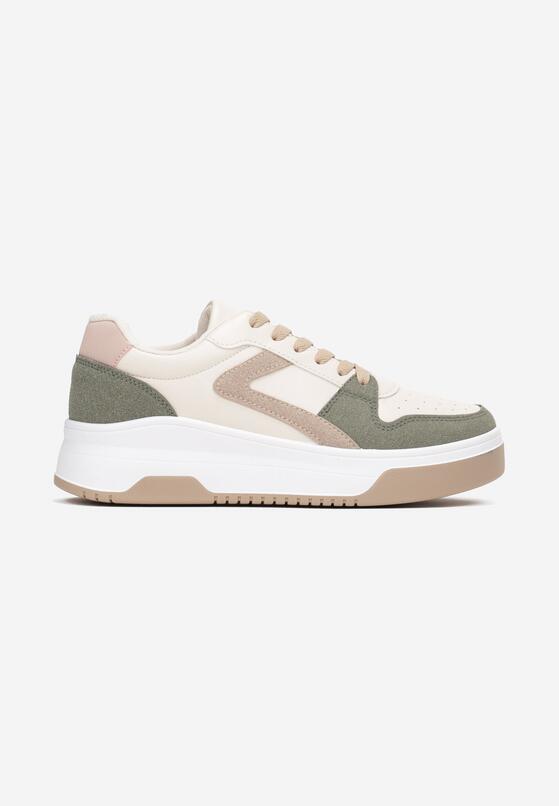 Zielone Sznurowane Sneakersy na Grubej Podeszwie z Ozdobnymi Przeszyciami Alseana 3