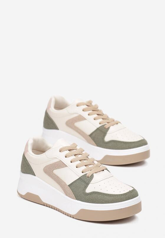 Zielone Sznurowane Sneakersy na Grubej Podeszwie z Ozdobnymi Przeszyciami Alseana 4