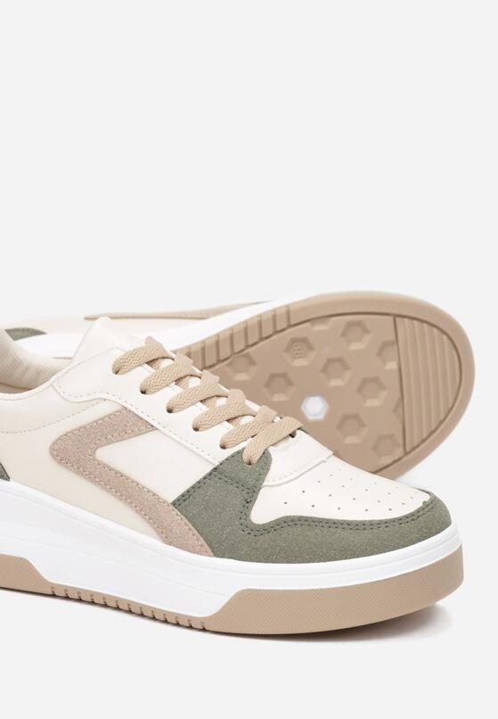 Zielone Sznurowane Sneakersy na Grubej Podeszwie z Ozdobnymi Przeszyciami Alseana 5