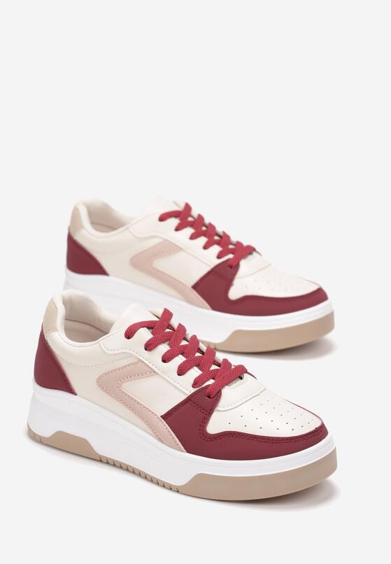 Bordowe Sznurowane Sneakersy na Grubej Podeszwie z Ozdobnymi Przeszyciami Alseana 4