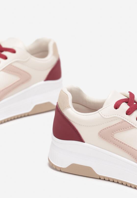 Bordowe Sznurowane Sneakersy na Grubej Podeszwie z Ozdobnymi Przeszyciami Alseana 5