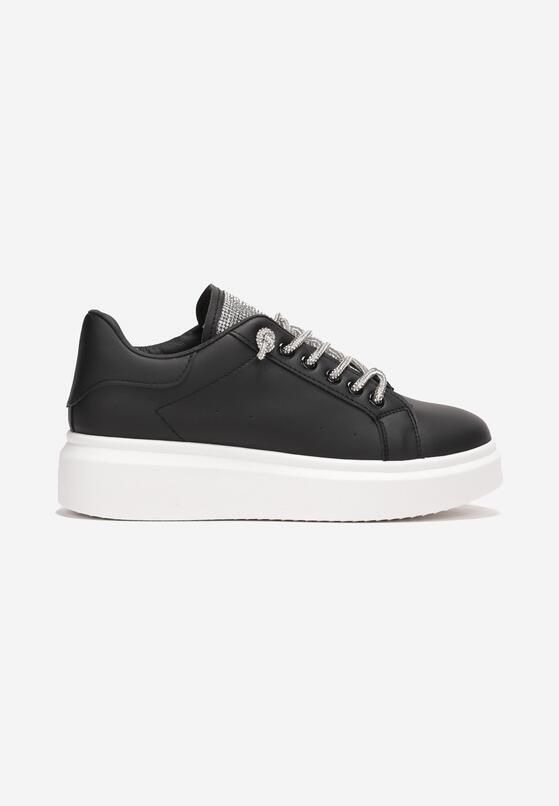 Czarne Sznurowane Sneakersy na Grubej Podeszwie Ozdobione Cyrkoniami Samma 3