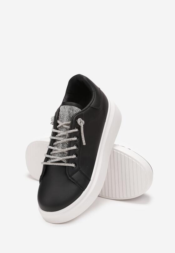 Czarne Sznurowane Sneakersy na Grubej Podeszwie Ozdobione Cyrkoniami Samma 4
