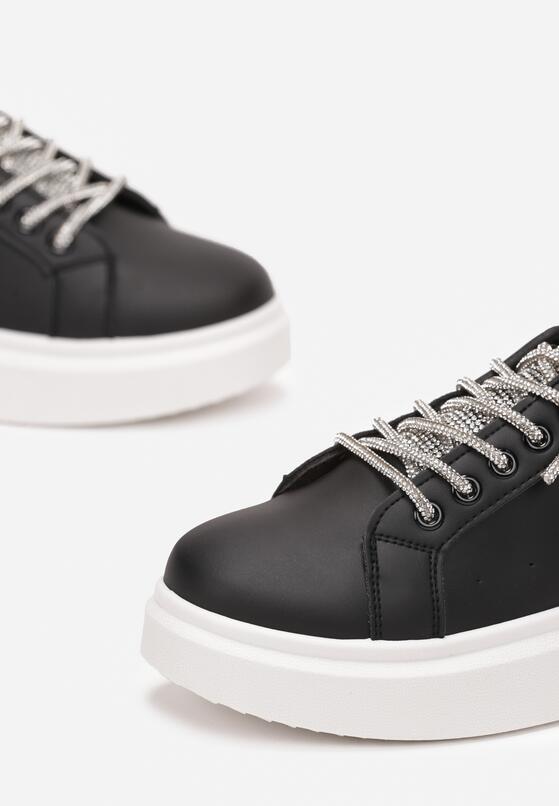 Czarne Sznurowane Sneakersy na Grubej Podeszwie Ozdobione Cyrkoniami Samma 5