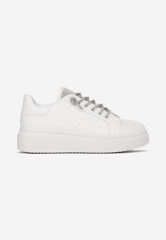 Białe Sznurowane Sneakersy na Grubej Podeszwie Ozdobione Cyrkoniami Samma 3