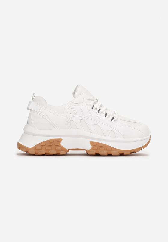 Białe Sneakersy na Płaskiej Podeszwie z Wypustkami i Cholewką przed Kostkę Ozdobione Przeszyciami Adalynna 3