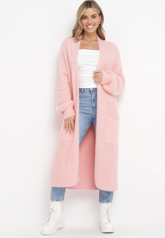 Różowy Puchaty Kardigan Niezapinany Anders 1