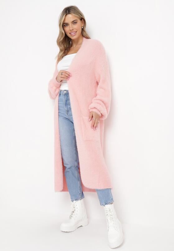 Różowy Puchaty Kardigan Niezapinany Anders 2