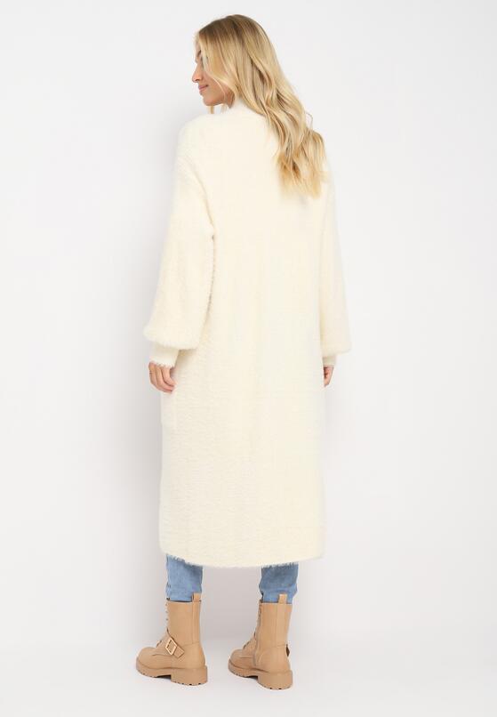 Jasnobeżowy Puchaty Kardigan Niezapinany Anders 3