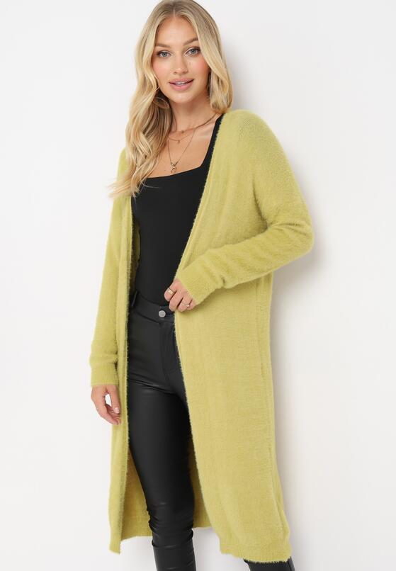 Jasnozielony Luźny Kardigan z Elastycznej Dzianiny Renley 1