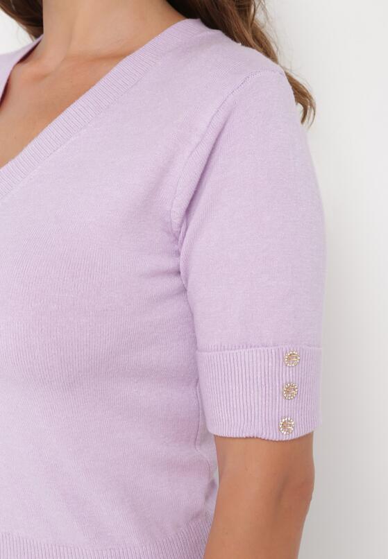 Fioletowa Dzianinowa Bluzka z Trójkątnym Dekoltem Zibese 5