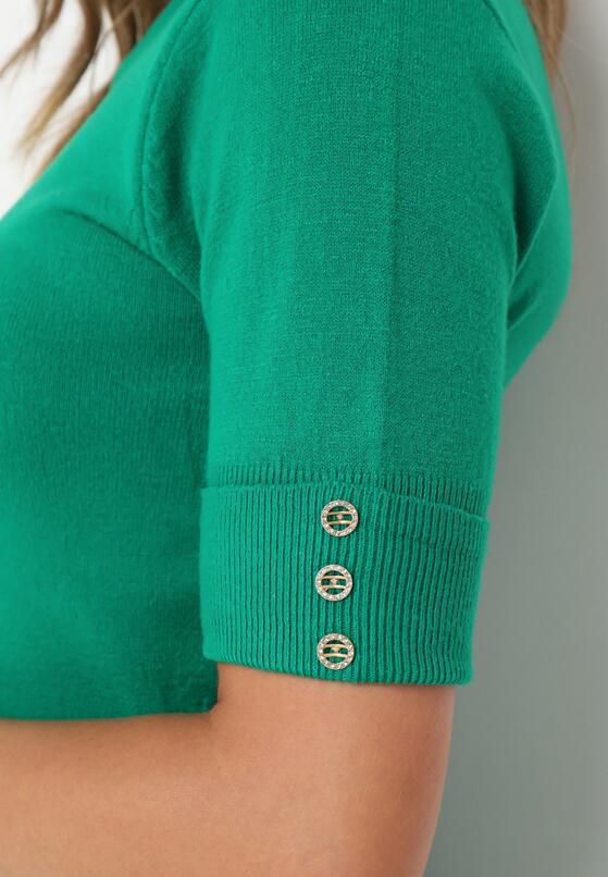 Ciemnozielony Sweter Golf z Krótkimi Rękawami z Guzikami Adylatin 5