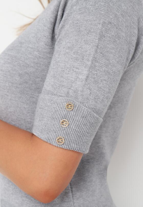 Szary Sweter Golf z Krótkimi Rękawami z Guzikami Adylatin 5