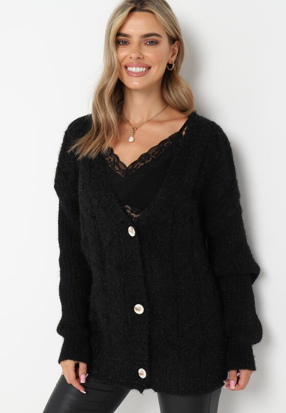 Czarny Kardigan z Warkoczykowym Splotem Aaronni 4