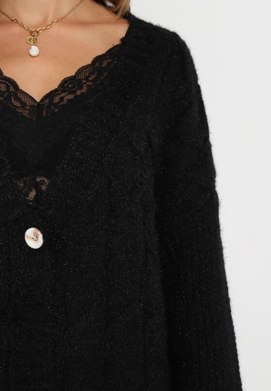 Czarny Kardigan z Warkoczykowym Splotem Aaronni 5