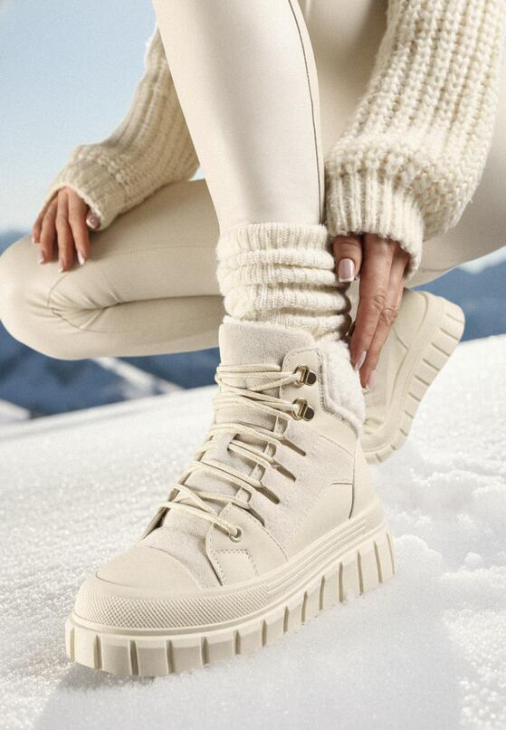 Beżowe Botki na Platformie z Futerkiem Dorcva 1