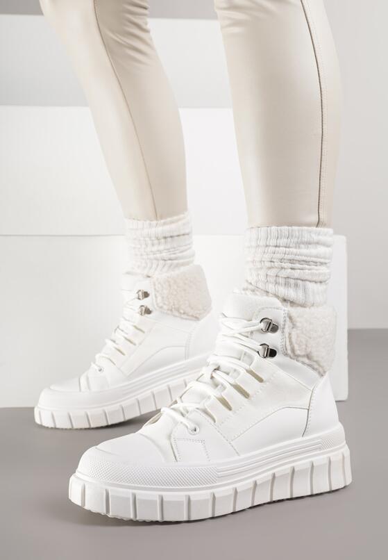 Białe Botki na Platformie z Futerkiem Dorcva 3