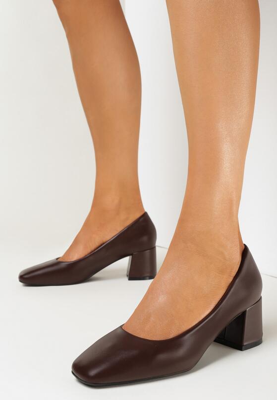 Brązowe Czółenka na Obcasie  z Kwadratowym Noskiem Nonalee 1