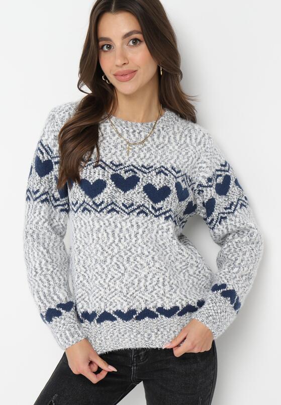 Szary Dzianinowy Sweter w Serca Ritavem 1