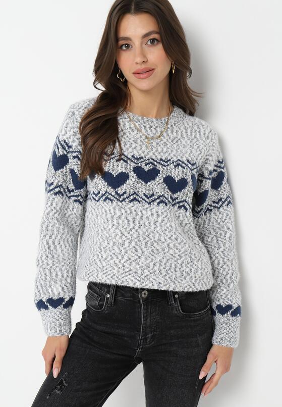 Szary Dzianinowy Sweter w Serca Ritavem 2