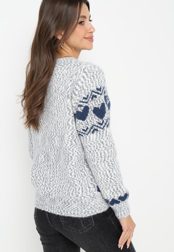 Szary Dzianinowy Sweter w Serca Ritavem 3