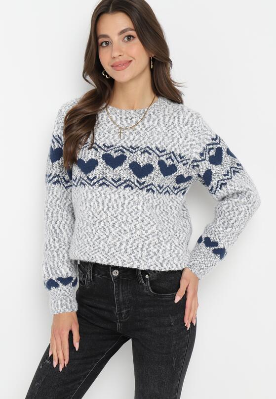 Szary Dzianinowy Sweter w Serca Ritavem 4