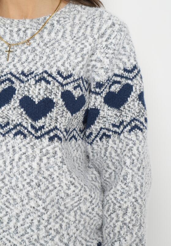 Szary Dzianinowy Sweter w Serca Ritavem 5