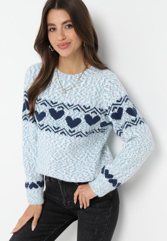 Niebieski Dzianinowy Sweter w Serca Ritavem 1