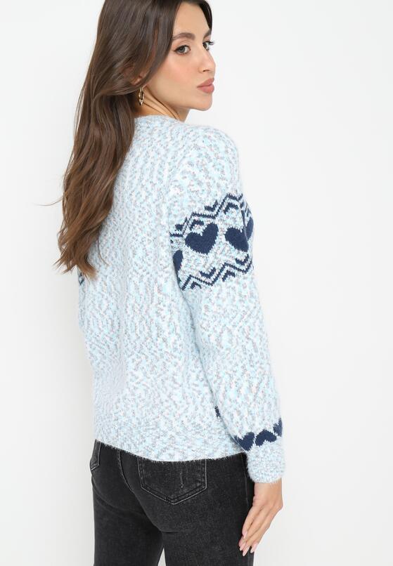 Niebieski Dzianinowy Sweter w Serca Ritavem 3