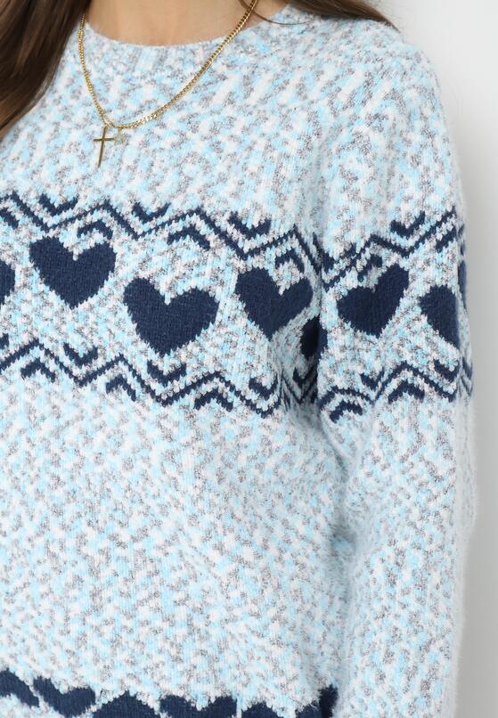 Niebieski Dzianinowy Sweter w Serca Ritavem 5