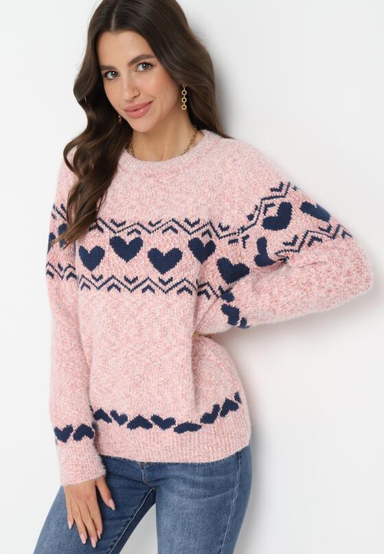 Różowy Dzianinowy Sweter w Serca Ritavem 4