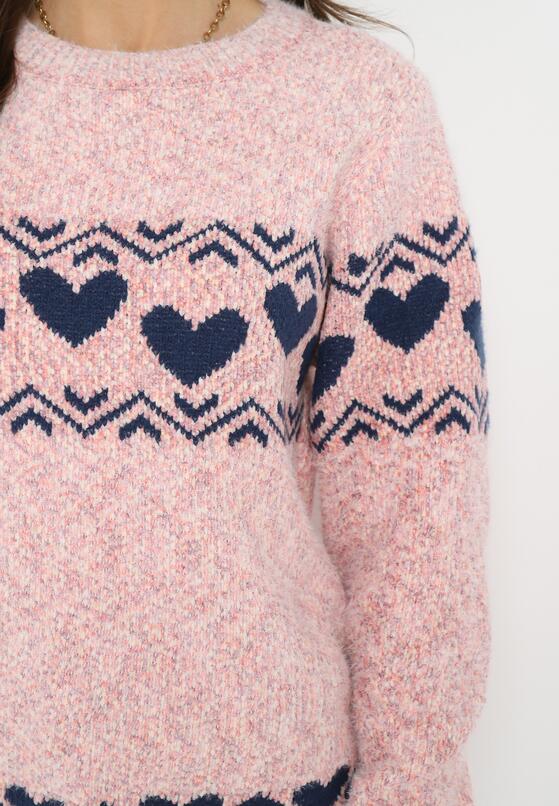 Różowy Dzianinowy Sweter w Serca Ritavem 5