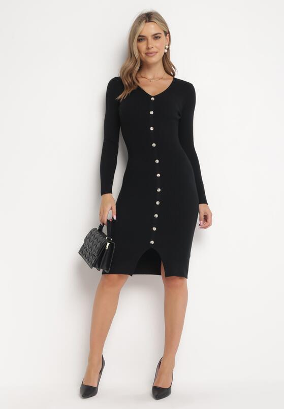 Czarna Sweterkowa Sukienka z Prążkowanej Dzianiny Laziah 2