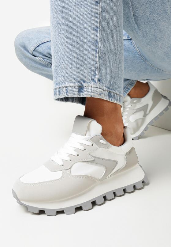 Białe Sneakersy na Grubej Podeszwie Minba 2