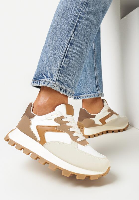 Beżowo-Brązowe Sneakersy na Grubej Podeszwie Minba 1