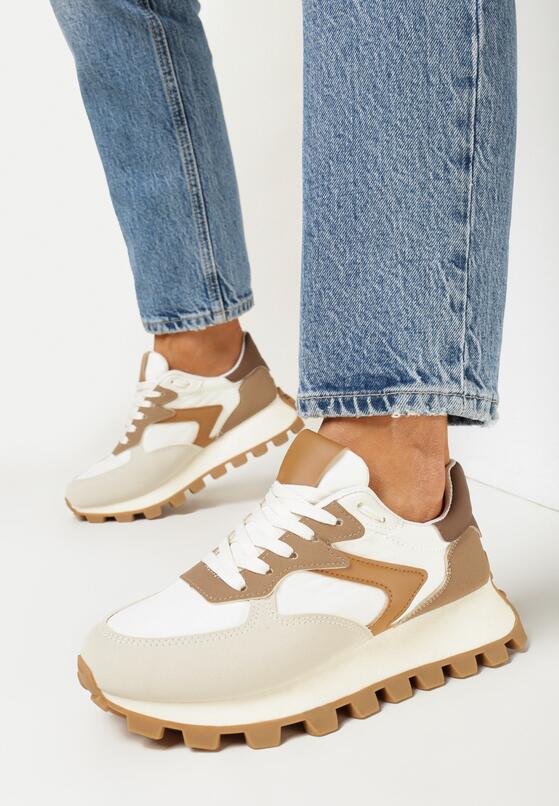 Beżowo-Brązowe Sneakersy na Grubej Podeszwie Minba 2