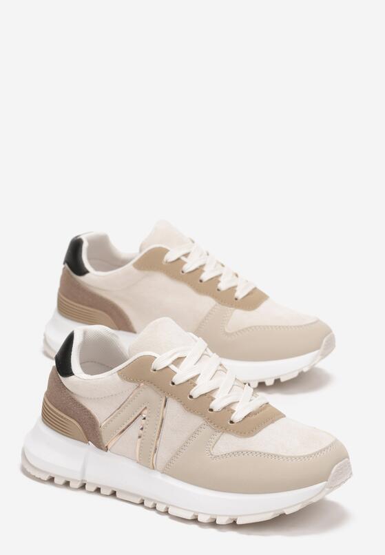 Beżowe Sneakersy Ozdobione Wstawkami Anguethan 4