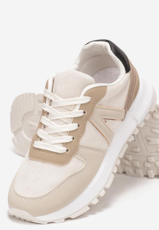 Beżowe Sneakersy Ozdobione Wstawkami Anguethan 5