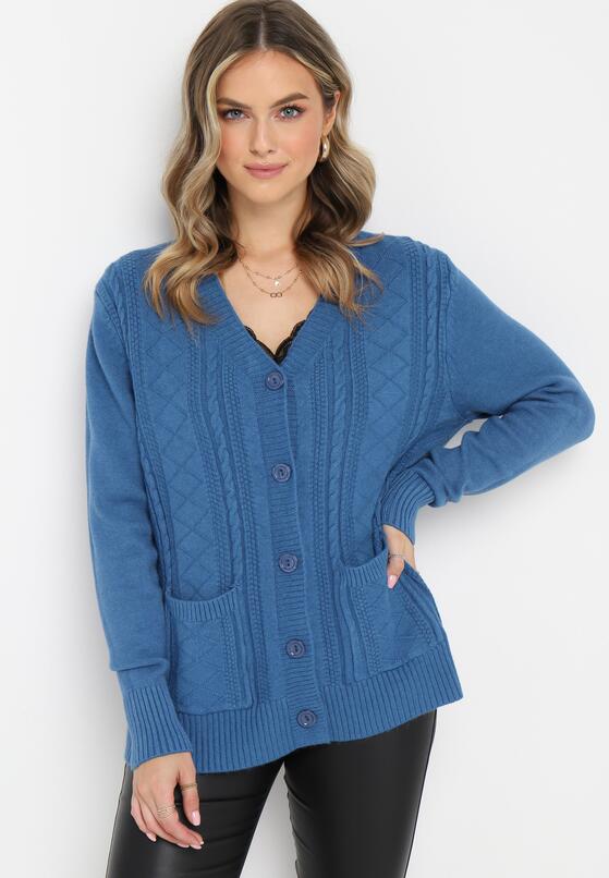 Niebieski Kardigan z Warkoczykowym Splotem Marianns 2
