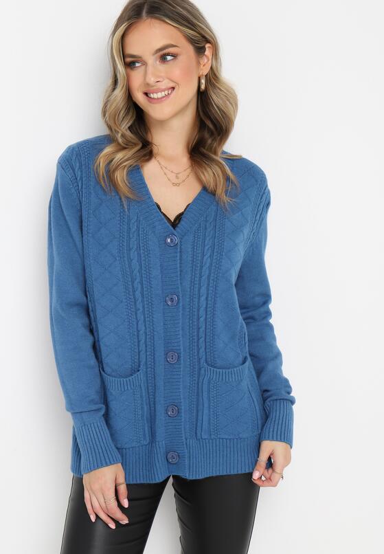 Niebieski Kardigan z Warkoczykowym Splotem Marianns 4