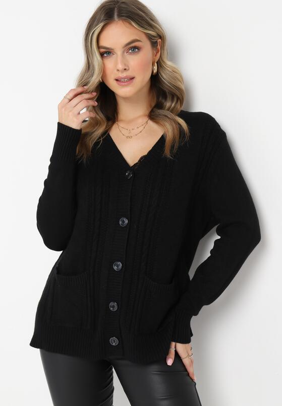 Czarny Kardigan z Warkoczykowym Splotem Marianns 1