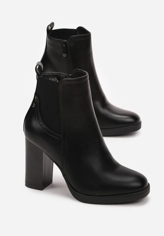 Czarne Botki na Słupku z Elastyczną Wstawką Sarahil 4