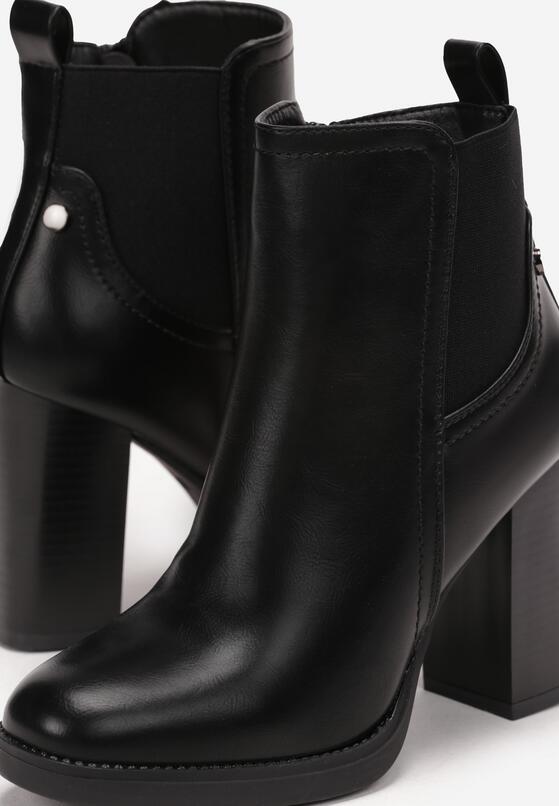 Czarne Botki na Słupku z Elastyczną Wstawką Sarahil 5