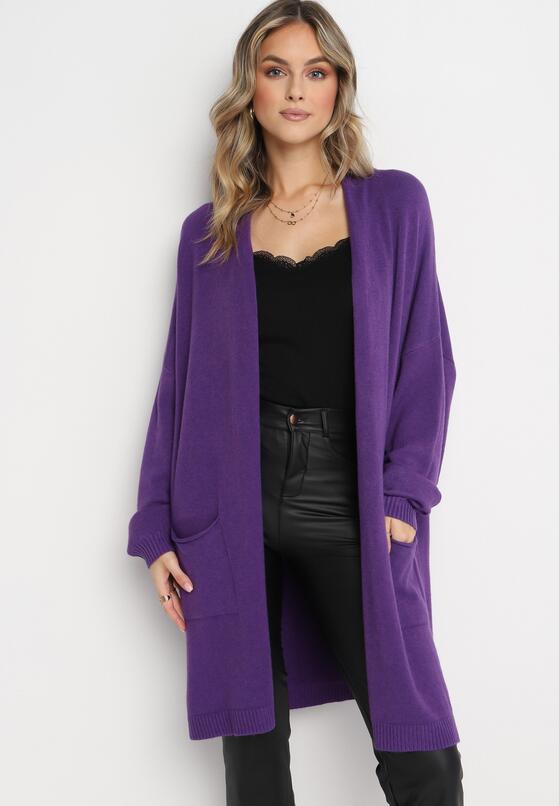 Fioletowy Kardigan Niezapinany z Wsuwanymi Kieszeniami Pianisma 2