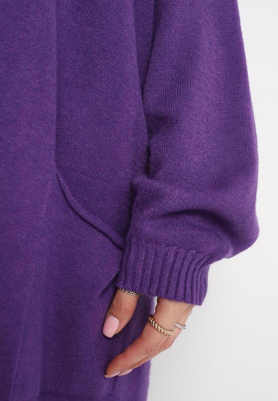 Fioletowy Kardigan Niezapinany z Wsuwanymi Kieszeniami Pianisma 5