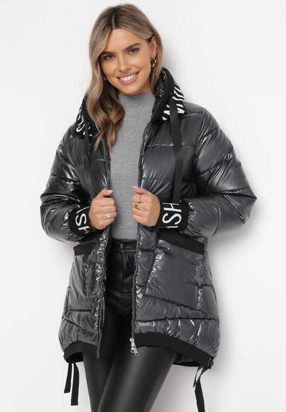 Ciemnoszara Kurtka Pikowana z Kapturem Saevia 2